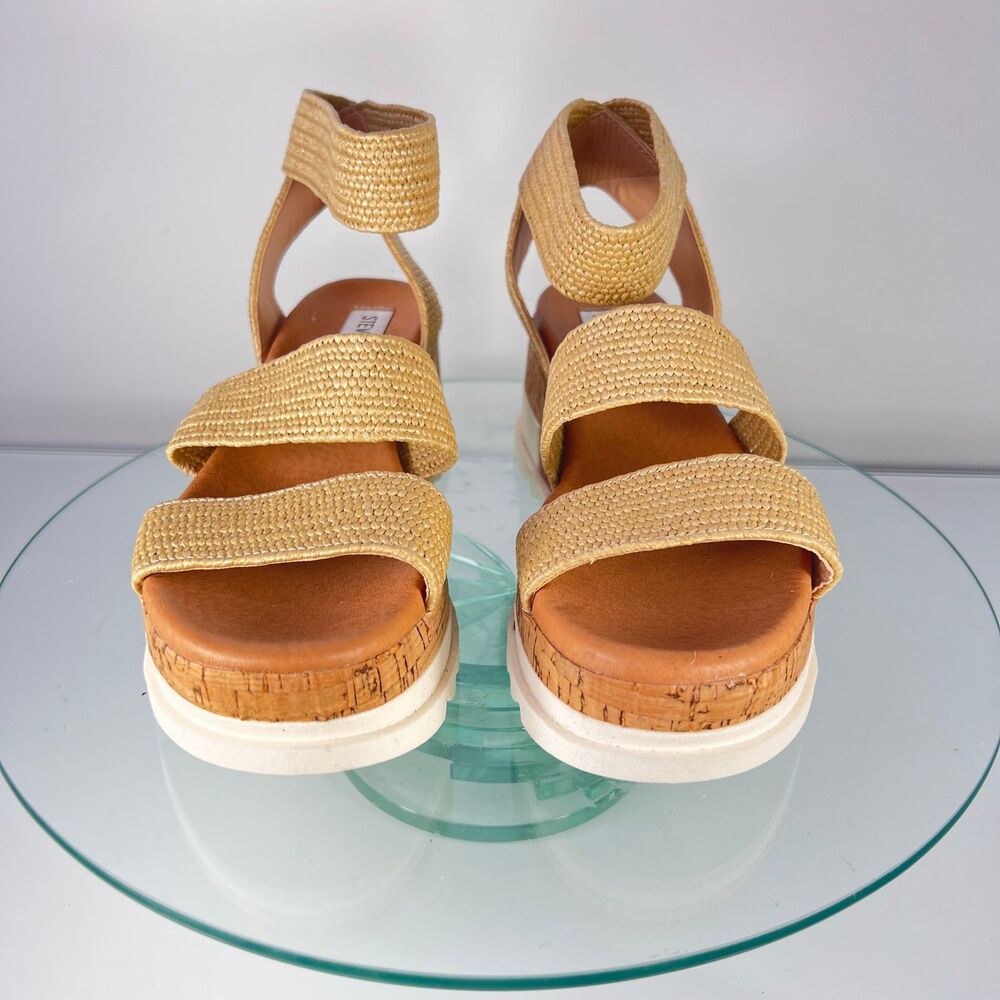 Steve Madden Bandi platform Sandals Cork ankle strap boho wedge - Picture 4 of 9